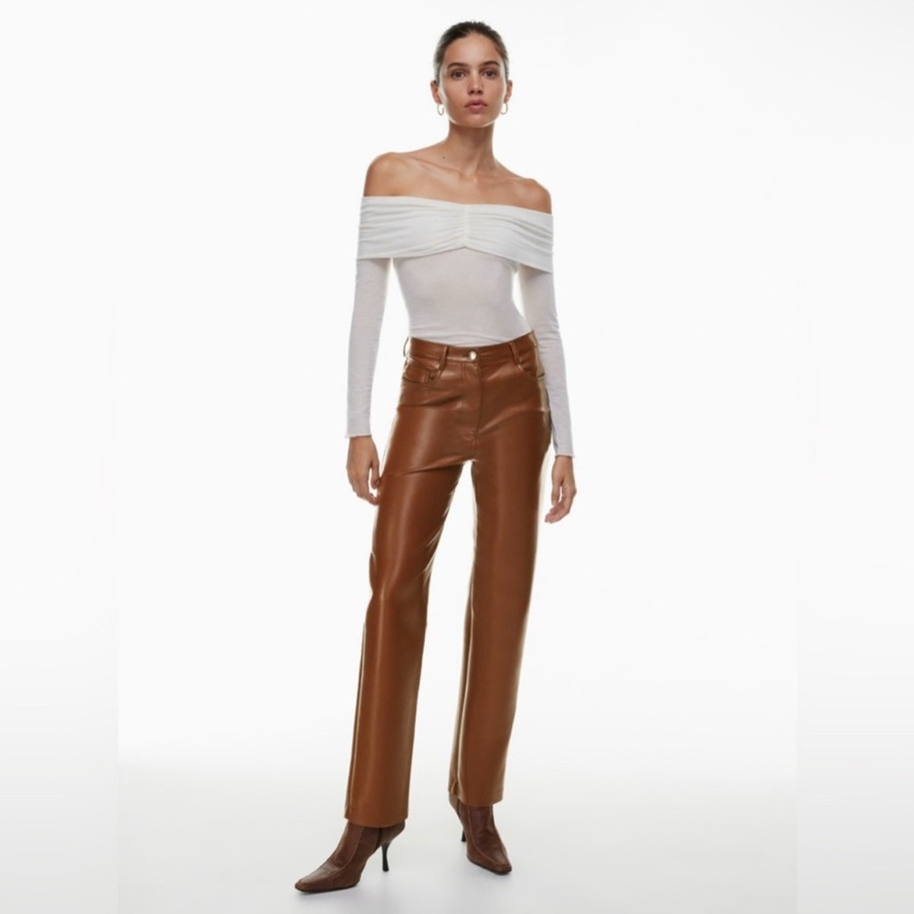 Aritzia Wilfred Melina Vegan Leather Pants Straight Leg Brown Cognac Size 2